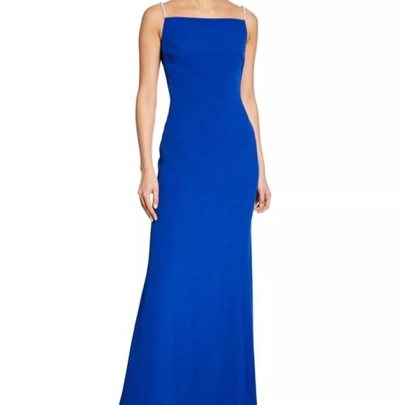 Karl Lagerfeld Paris BLUE Women's Dress size 0 Column Gown with Pearly Straps - Picture 1 of 13